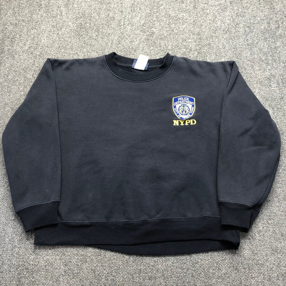 NYPD Sweatshirt Mens Navy Blue Embroidered Police Shield Crew Neck Torkia L